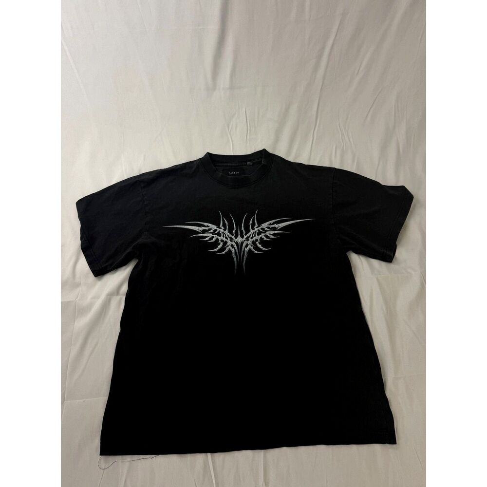 PacSun Mens L Black Tribal Graphic T Shirt Y2K Gothic Cyber Grunge Streetwear
